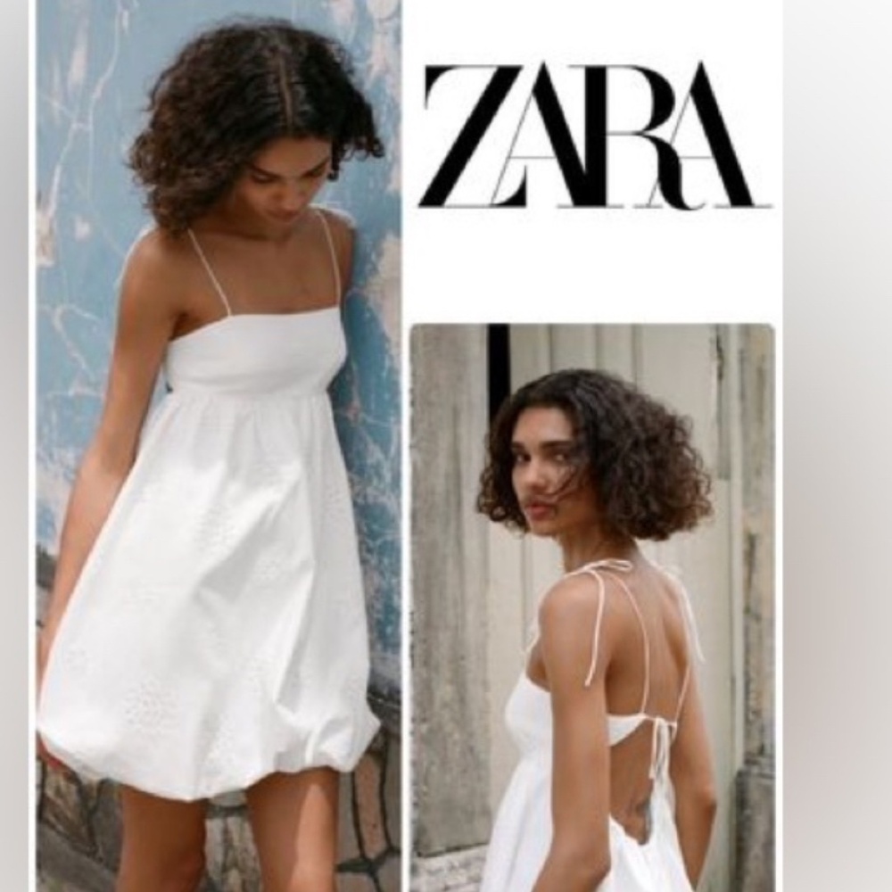 Zara Eyelet Open Back Balloon Hem Dress - S - NWOT